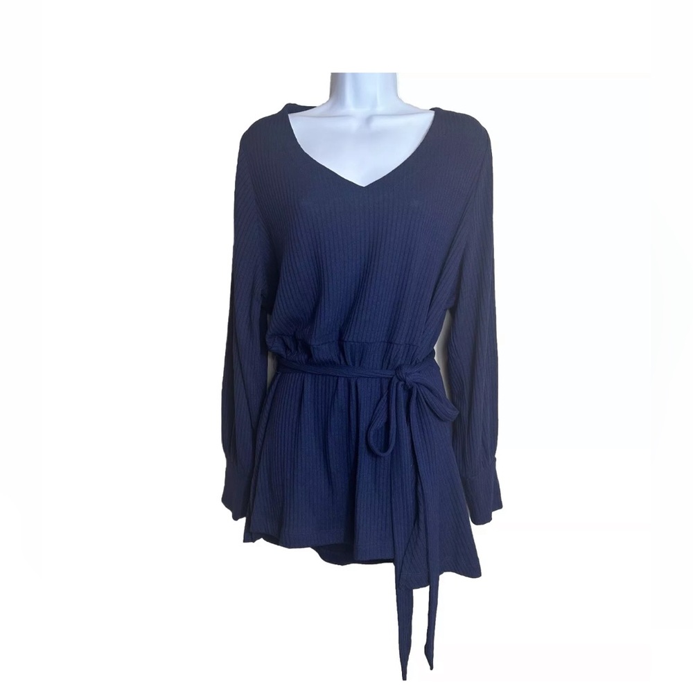 Lane Bryant Blouson Sleeve Belted‎ Soft Rib Tunic Maritime Navy Blue Size 18/20